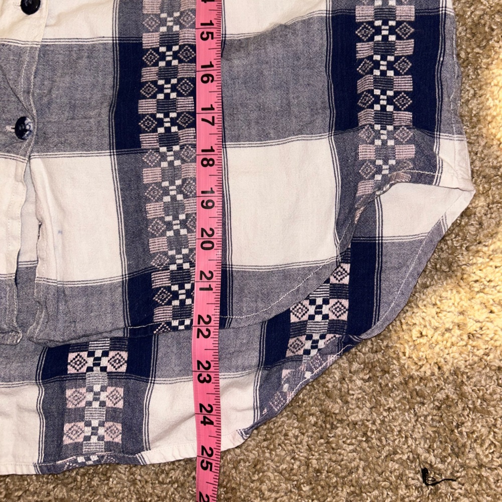 Vintage Krazy Kat Blue & White Aztec Pattern Plaid Button Up Shirt Size S |A111 - Picture 6 of 11